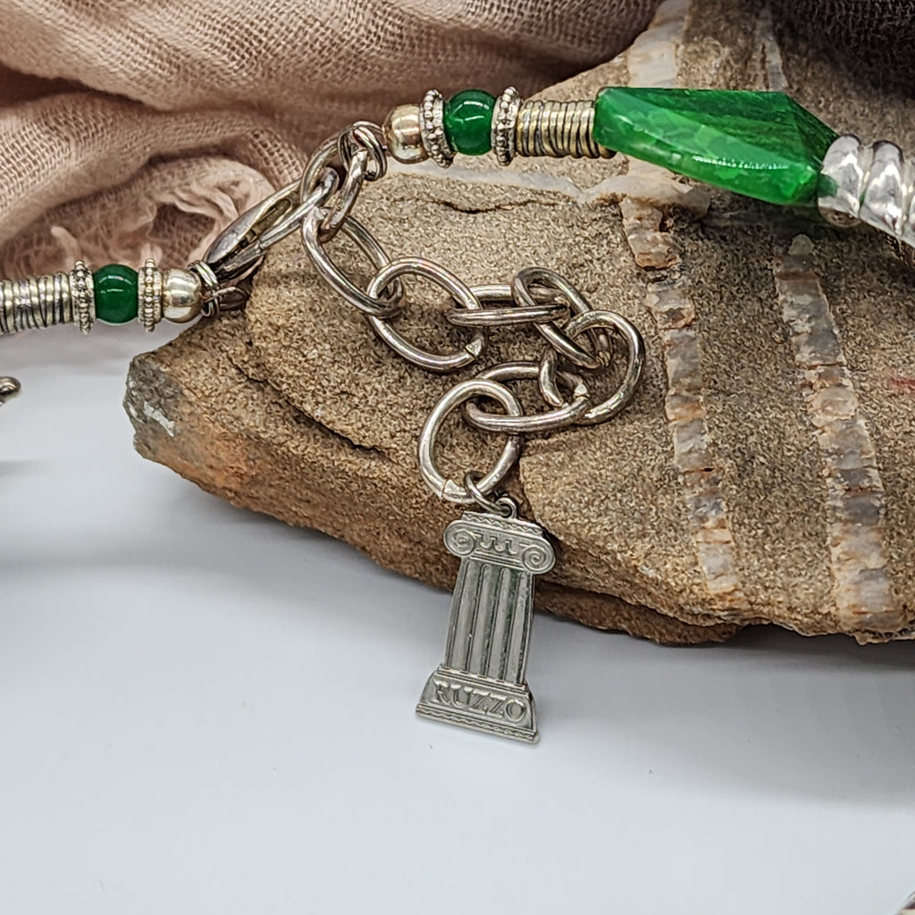 Carleon / Designer Jewelry Artisan Statement Necklace Vintage Silver Natural Green Agate Stone Sexy Chocker Necklace Gift For Women