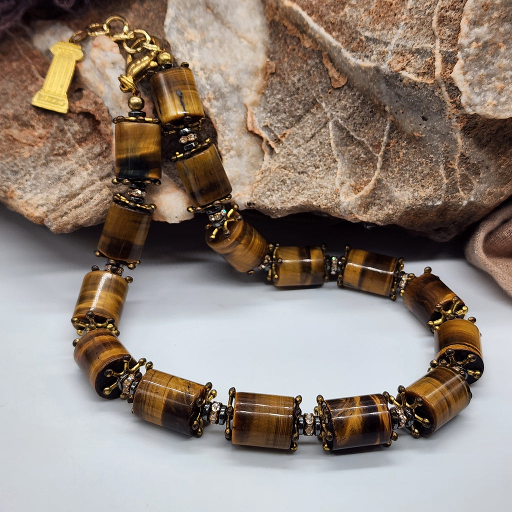 Golden Age / Golden Tiger Eye Gemstone Necklace Large chunky massive Necklace Beaded Mystic Spell Necklace Celestial Jewelry