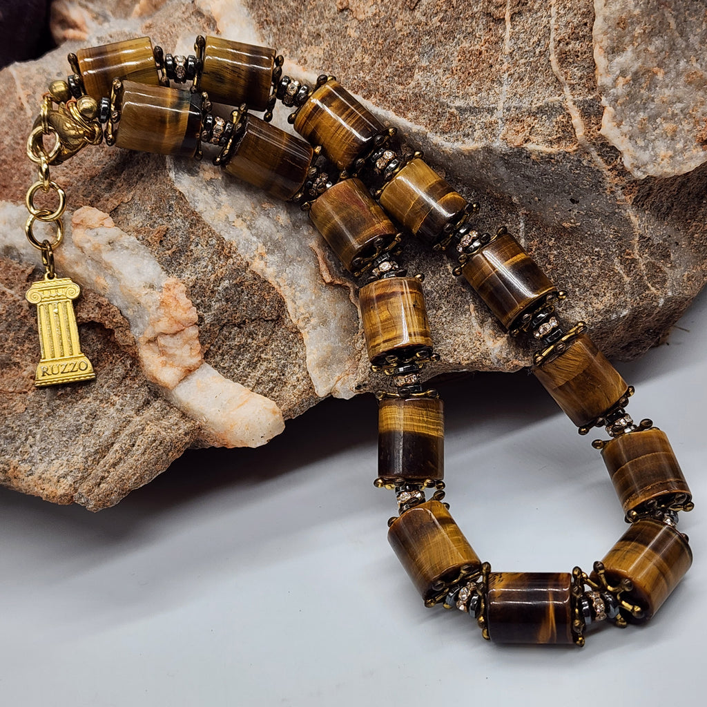 Golden Age / Golden Tiger Eye Gemstone Necklace Large chunky massive Necklace Beaded Mystic Spell Necklace Celestial Jewelry