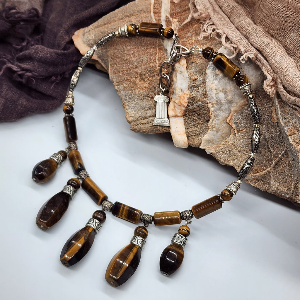 Prosperity / Designer Celestial Jewelry Silver Tiger Eye Necklace Large chunky massive Necklace Beaded Necklace