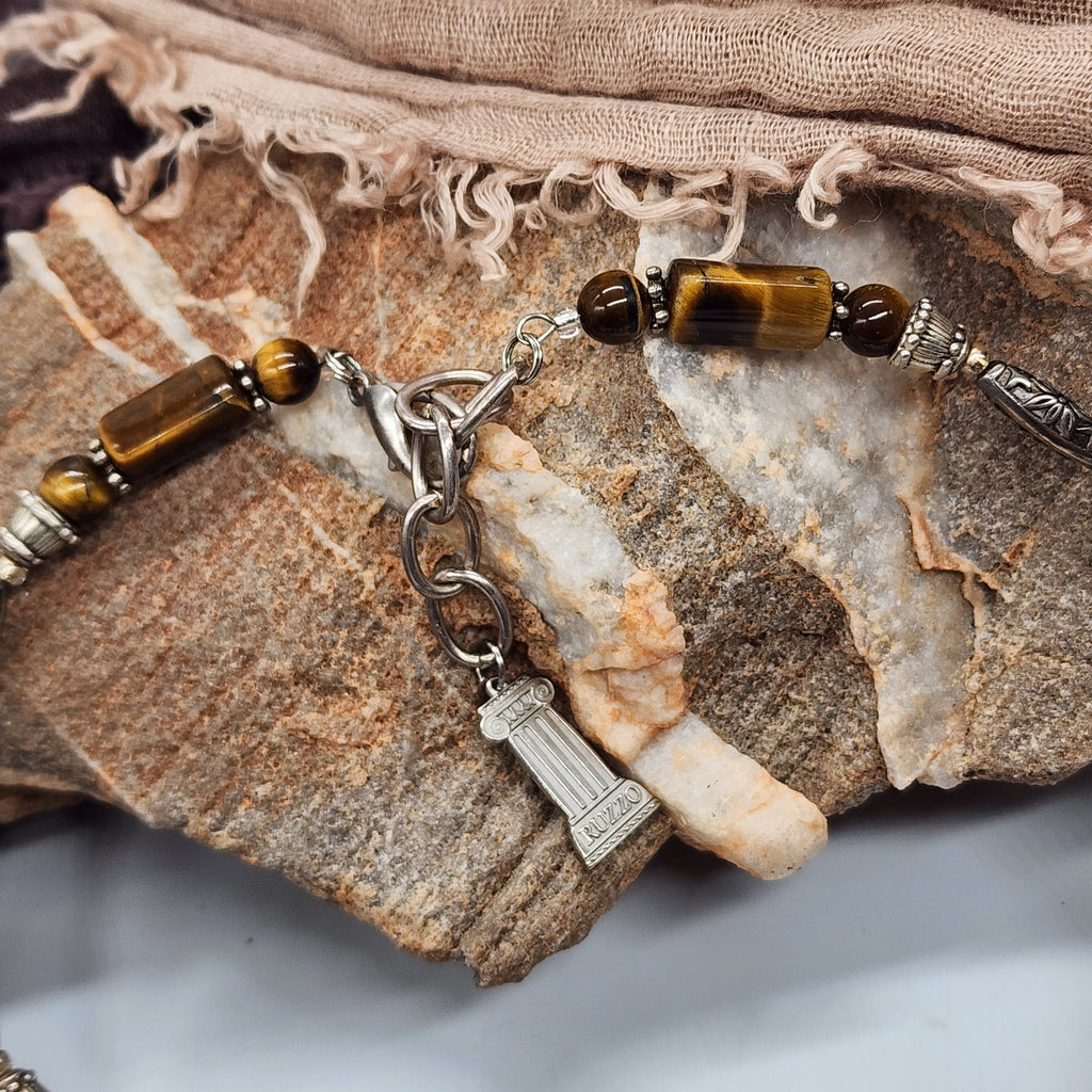 Prosperity / Designer Celestial Jewelry Silver Tiger Eye Necklace Large chunky massive Necklace Beaded Necklace