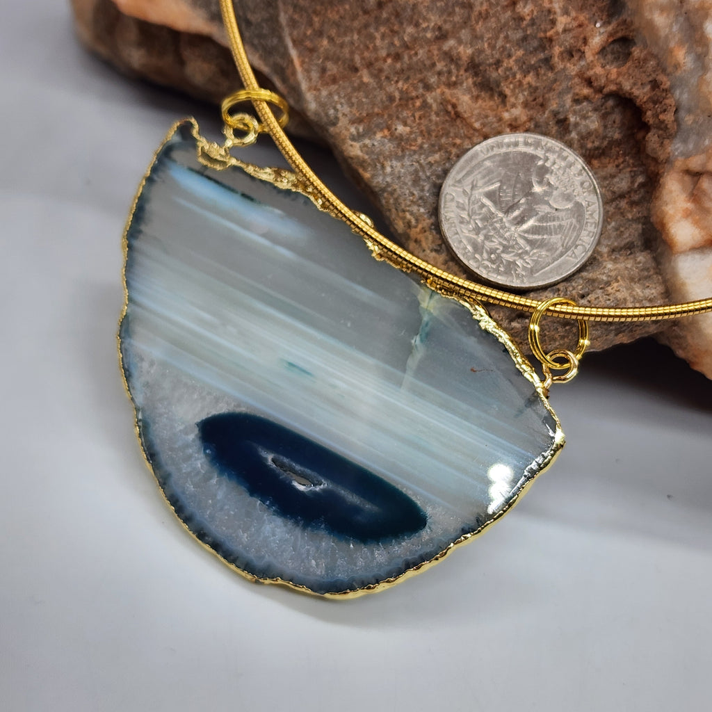 Grey Mist / Artisan Boho Necklace Designer Jewelry Vintage Gold Pendant Natural Agate Stone Simple Necklace Gift For Women