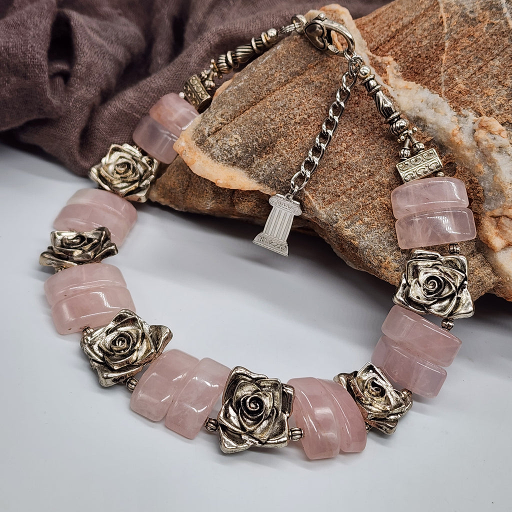Promises / Designer Jewelry Rose Quartz Silver Logo Genuine Rose Quartz Statement Necklace Boho Artisan Jewelry Gift Necklace