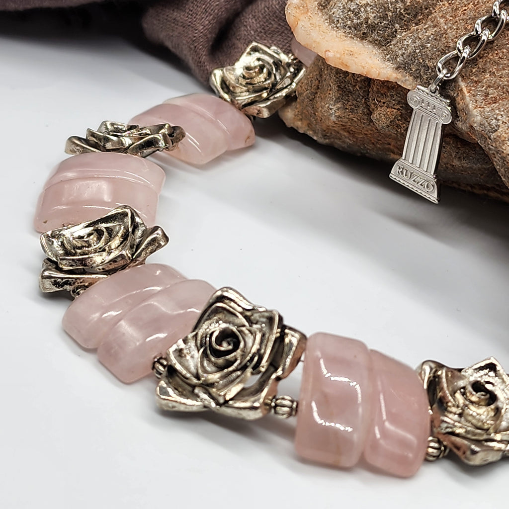 Promises / Designer Jewelry Rose Quartz Silver Logo Genuine Rose Quartz Statement Necklace Boho Artisan Jewelry Gift Necklace
