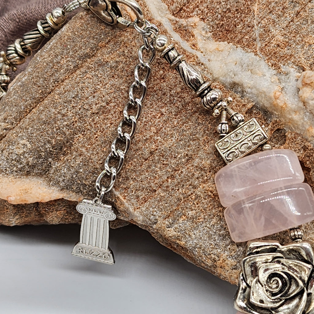 Promises / Designer Jewelry Rose Quartz Silver Logo Genuine Rose Quartz Statement Necklace Boho Artisan Jewelry Gift Necklace