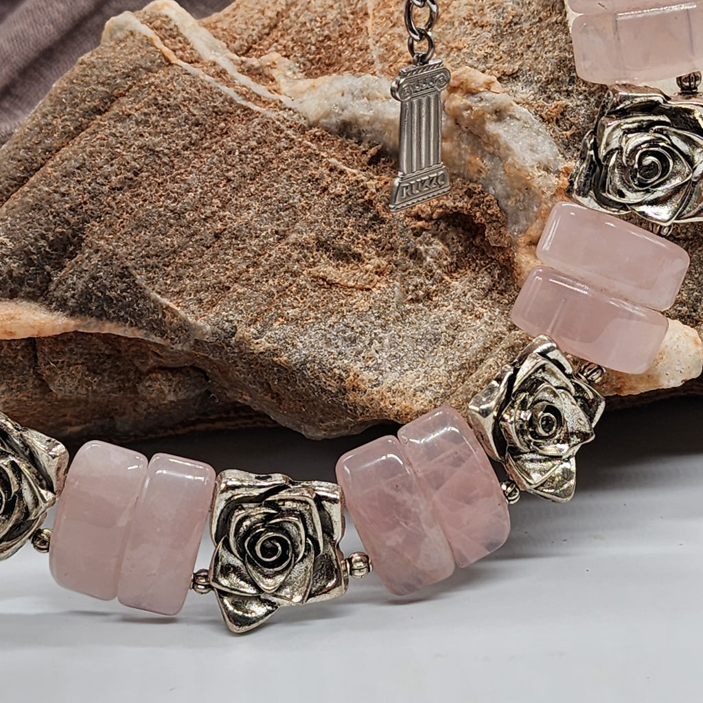 Promises / Designer Jewelry Rose Quartz Silver Logo Genuine Rose Quartz Statement Necklace Boho Artisan Jewelry Gift Necklace