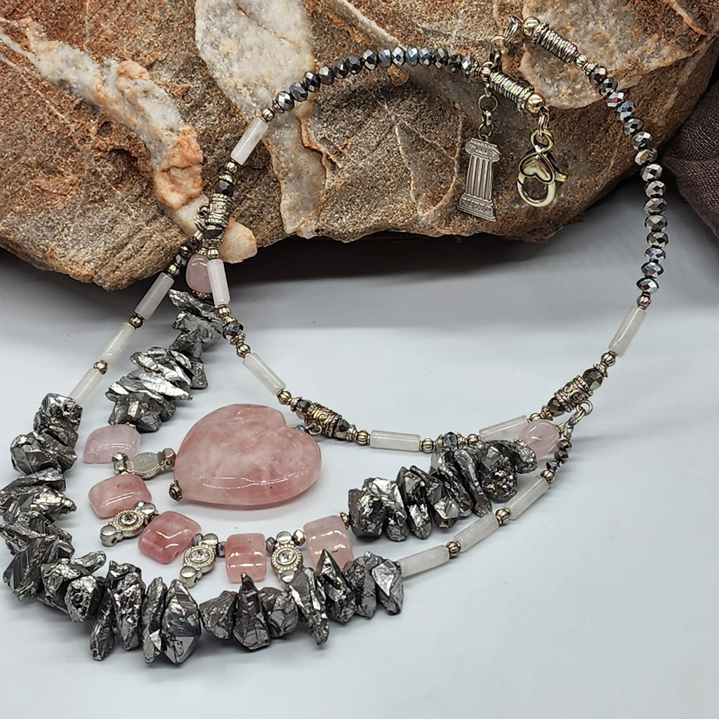 Legend Of LA CORAZÓN / Designer Jewelry Silver Pendant Genuine Rose Quartz Big Heart Necklace Boho Artisan Jewelry Gift Necklace