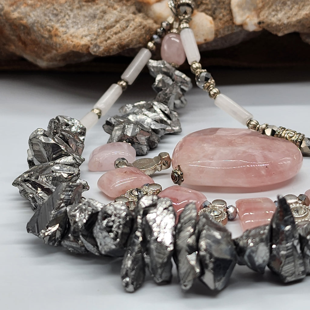 Legend Of LA CORAZÓN / Designer Jewelry Silver Pendant Genuine Rose Quartz Big Heart Necklace Boho Artisan Jewelry Gift Necklace