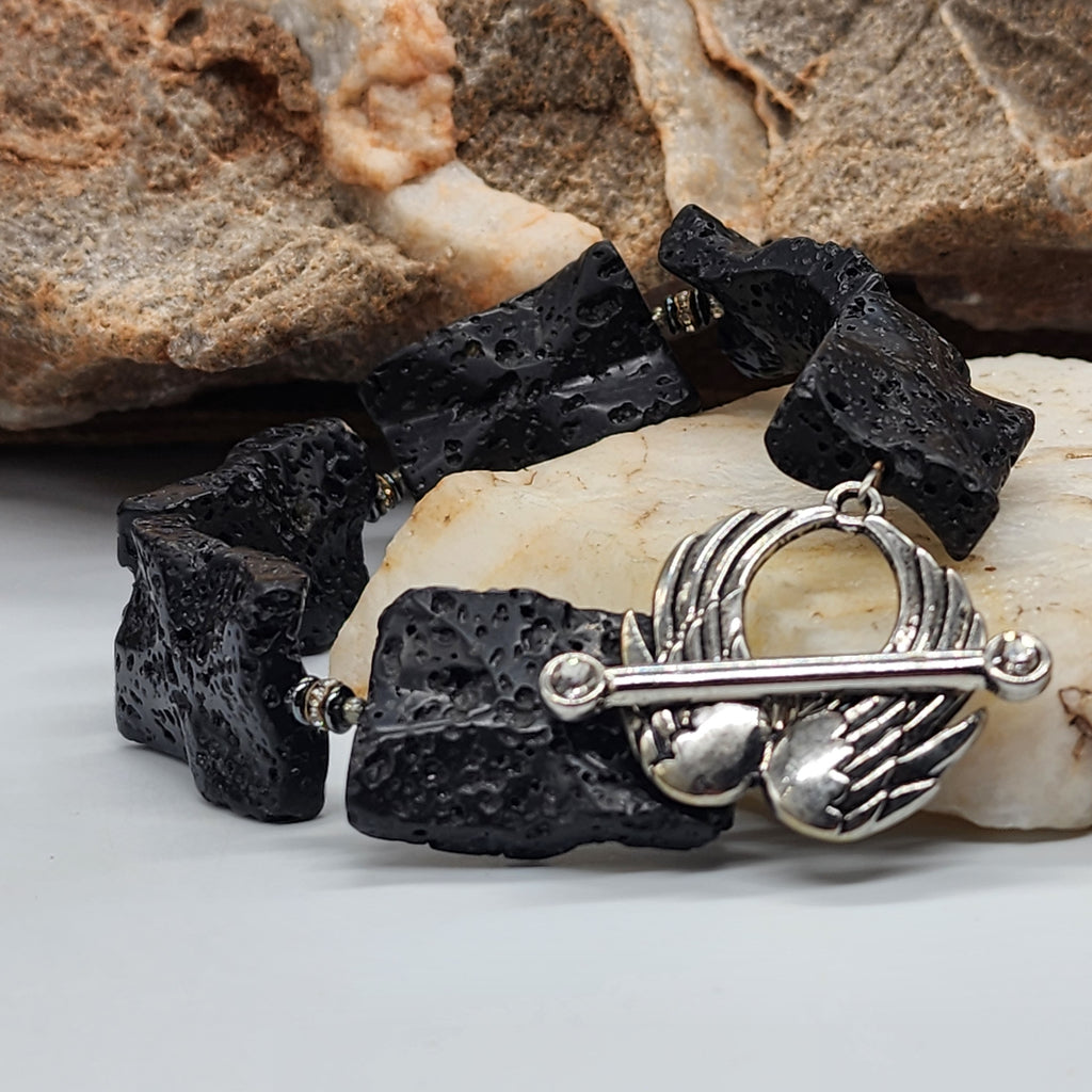 Crystal Eagle / Dwsigner Mens Bracelet Size 9.5 Mens Jewelry Eagle Clasp Lava Stone Mens