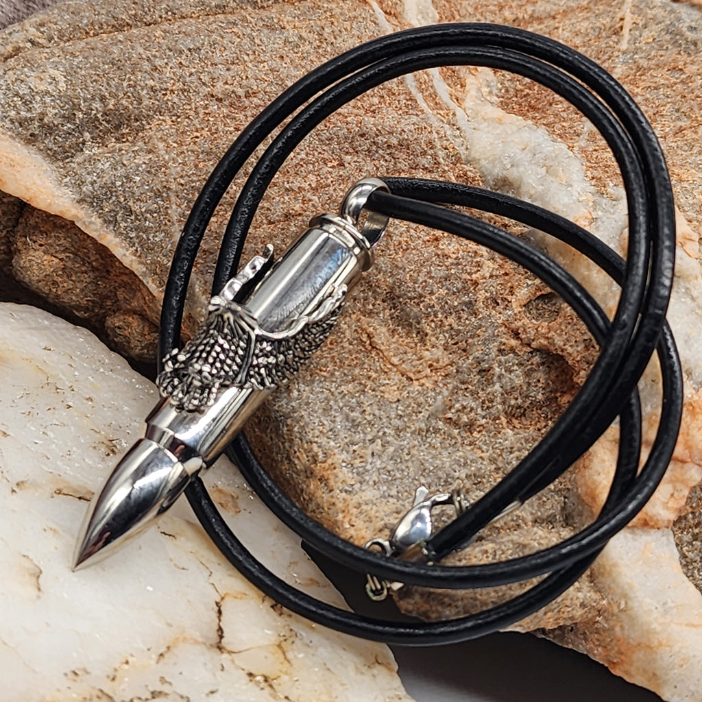 Admiral / Mens Necklace Genuine Italian Leather Surgical steel Eagle Bullet pendant