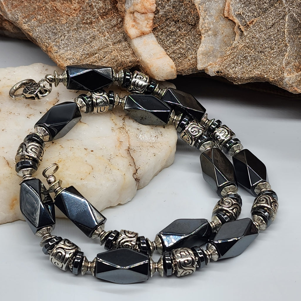 Tension Force / Bohemian Mens Necklace Natural Hematite Chocker Massive Man necklace