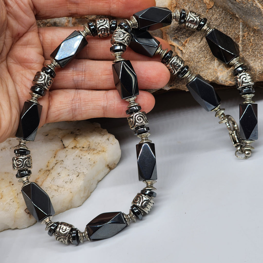 Tension Force / Bohemian Mens Necklace Natural Hematite Chocker Massive Man necklace