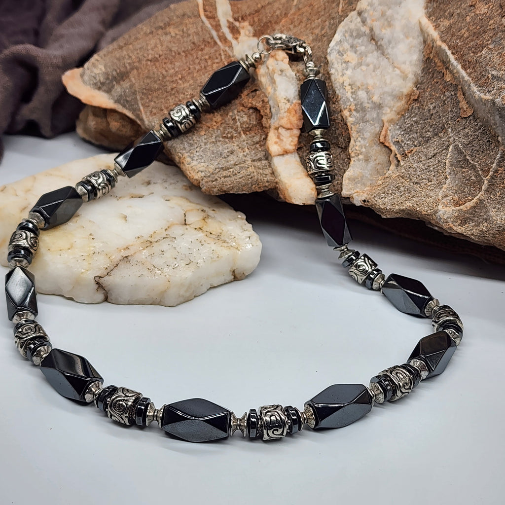 Tension Force / Bohemian Mens Necklace Natural Hematite Chocker Massive Man necklace