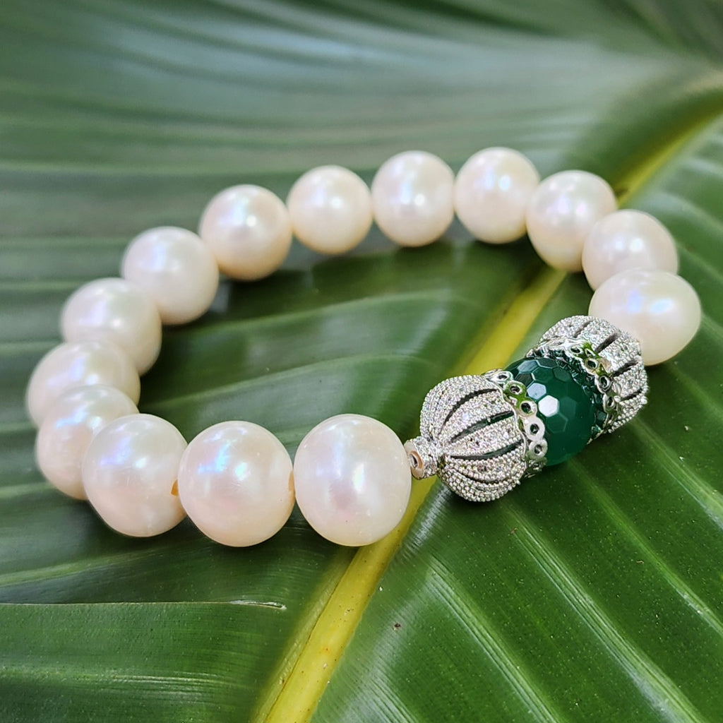 Forget Me Not / Designer Jade Silver Bracelet Natural Large Pearls Hypoallergenic Jewelry Most Popular Jewelry Gift For Women