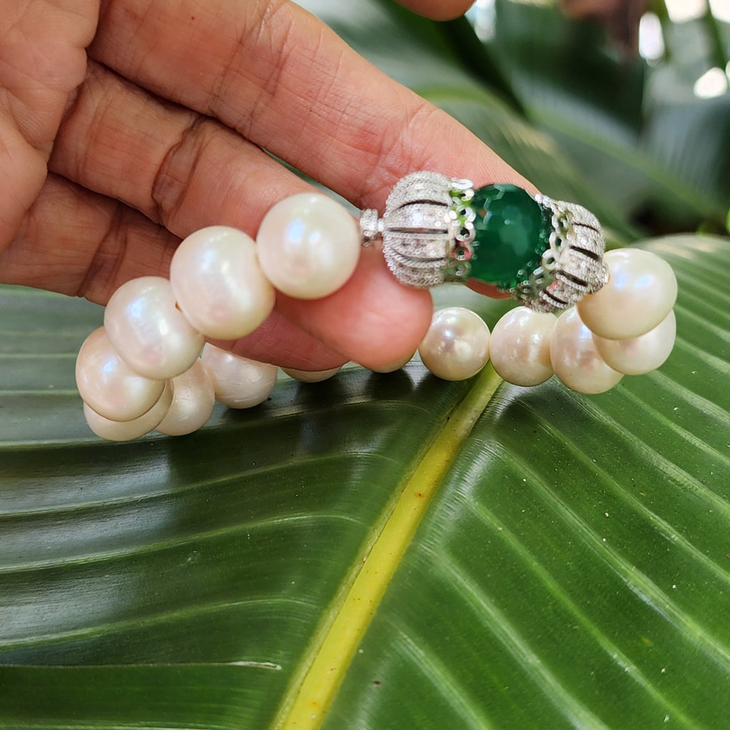 Forget Me Not / Designer Jade Silver Bracelet Natural Large Pearls Hypoallergenic Jewelry Most Popular Jewelry Gift For Women