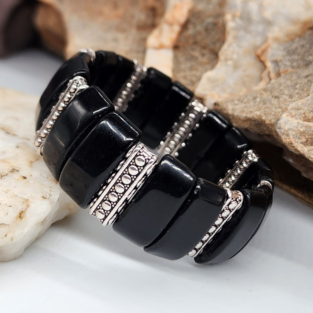 Black Opium / Men's Bracelet Men's Beaded Black Onyx Stone Jewelry Artisan Boho Men