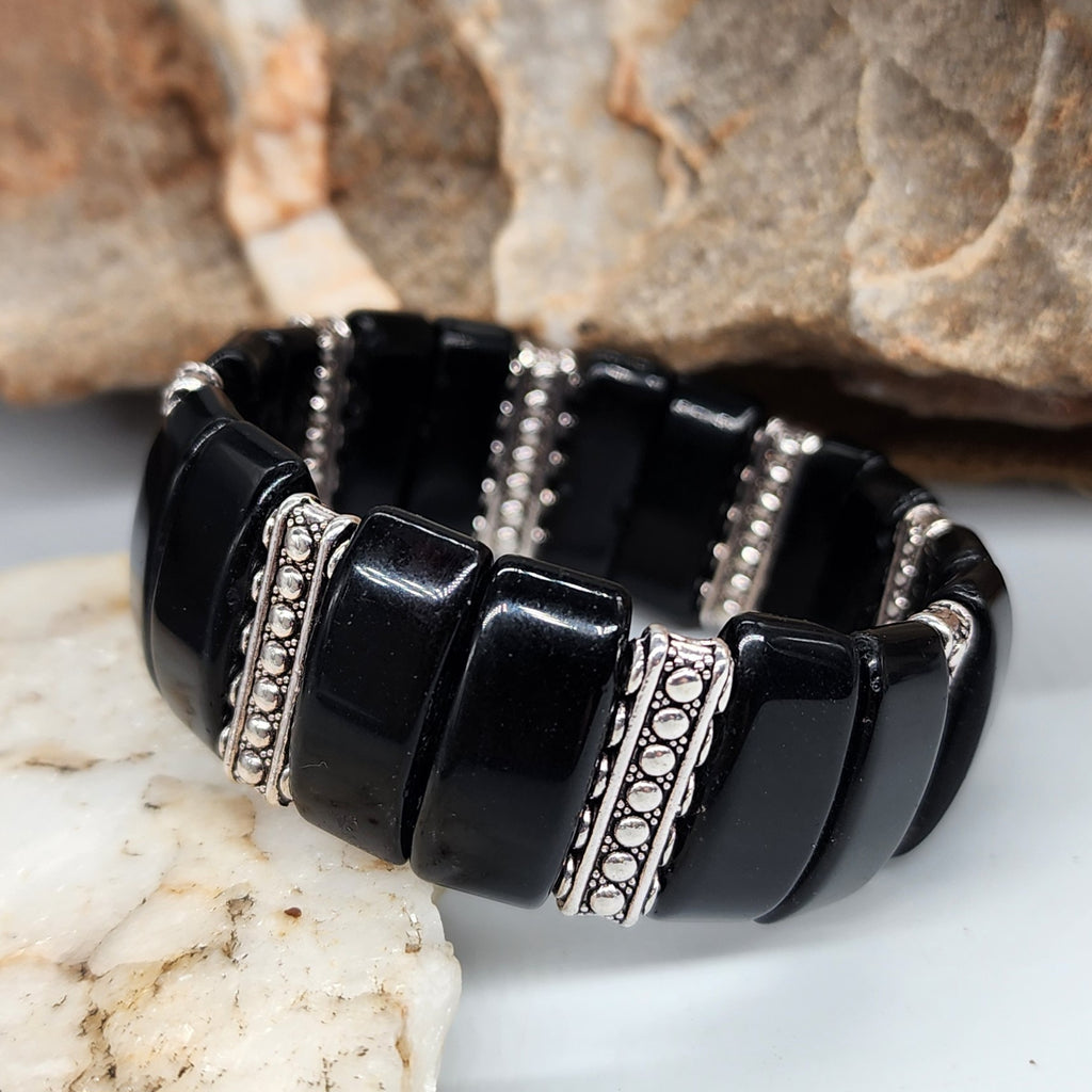 Black Opium / Men's Bracelet Men's Beaded Black Onyx Stone Jewelry Artisan Boho Men