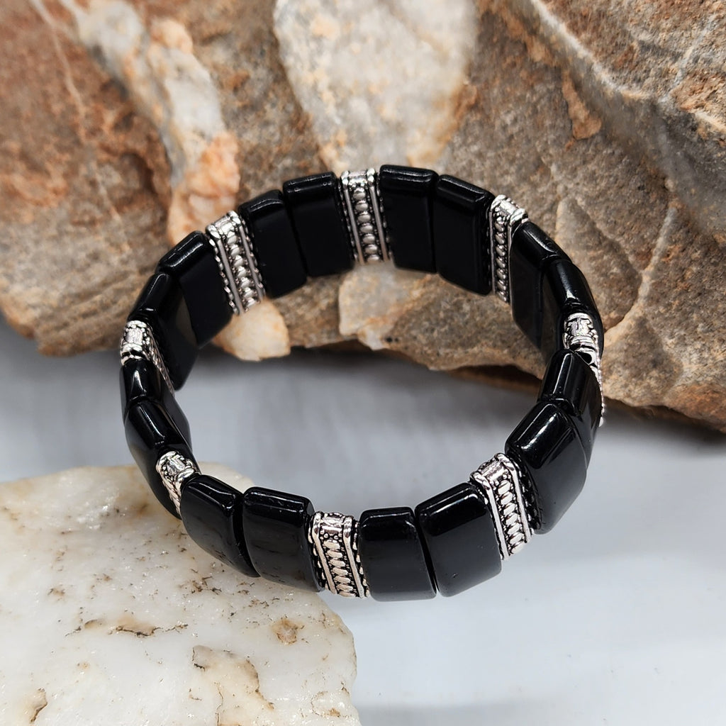 Black Opium / Men's Bracelet Men's Beaded Black Onyx Stone Jewelry Artisan Boho Men