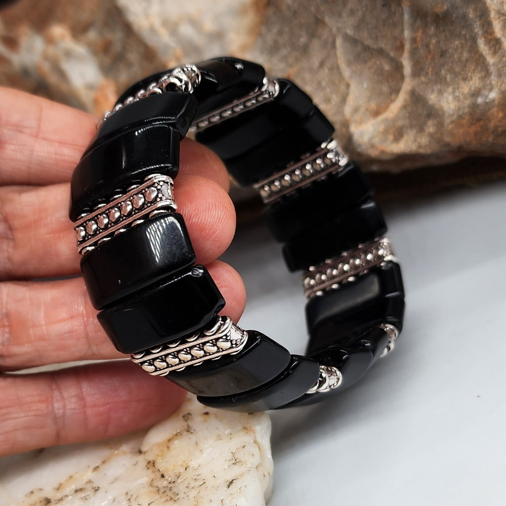 Black Opium / Men's Bracelet Men's Beaded Black Onyx Stone Jewelry Artisan Boho Men