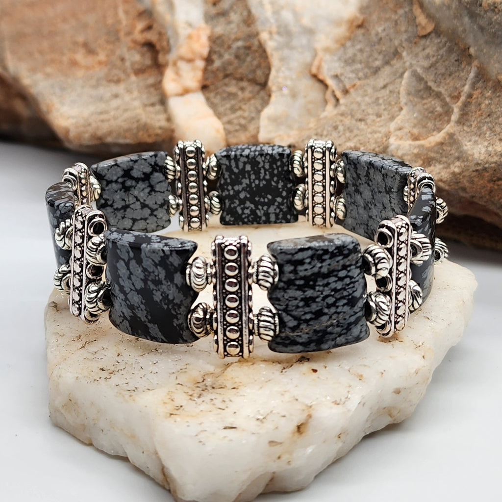 Myth / Men's Bracelet Size 9 Men Beaded Obsidian Stone Mens Boho Artisan Men's Jewelry