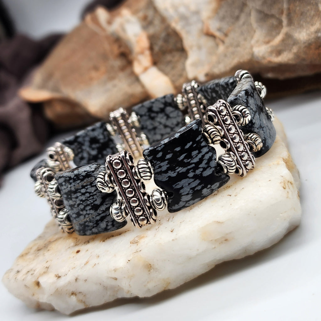 Myth / Men's Bracelet Size 9 Men Beaded Obsidian Stone Mens Boho Artisan Men's Jewelry