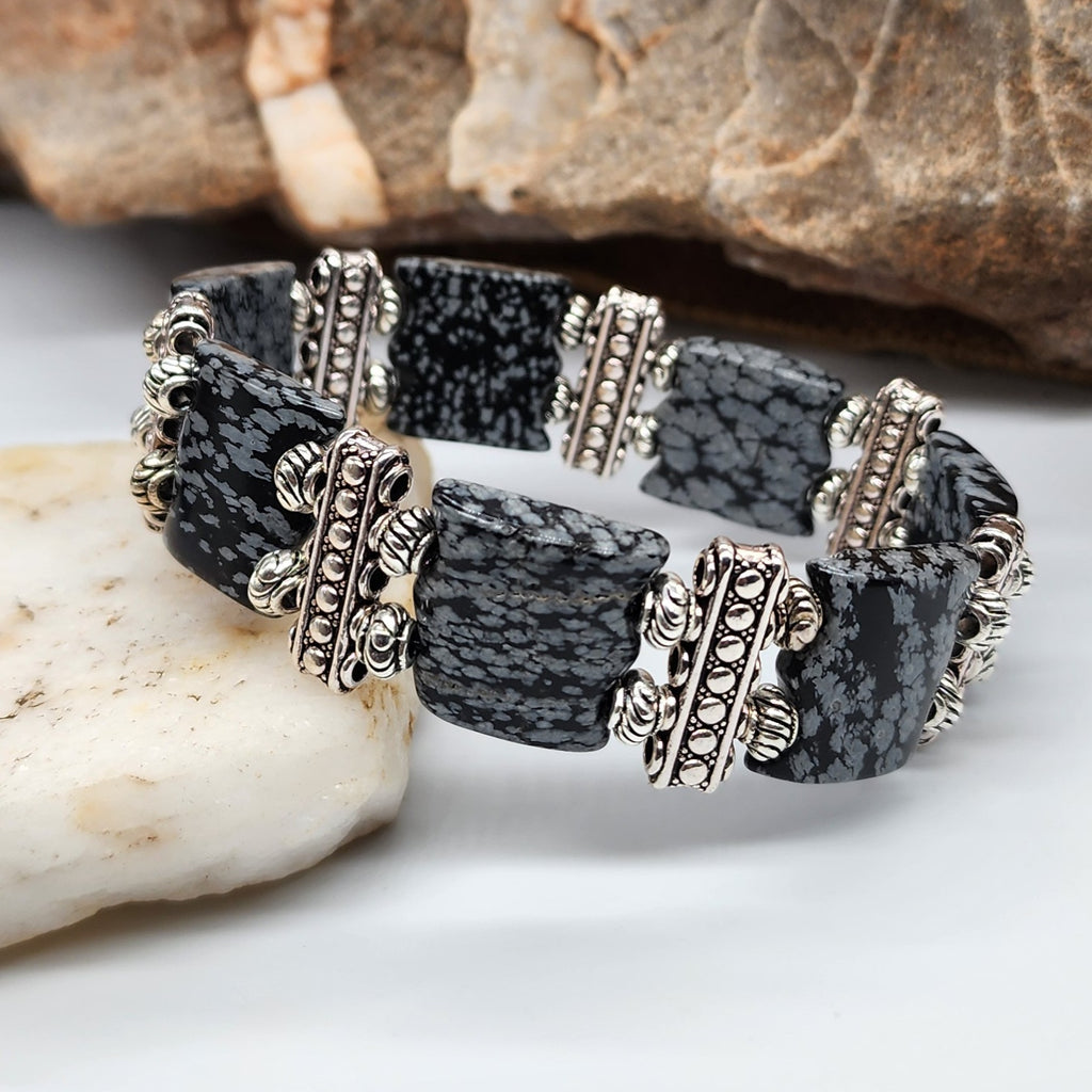 Myth / Men's Bracelet Size 9 Men Beaded Obsidian Stone Mens Boho Artisan Men's Jewelry