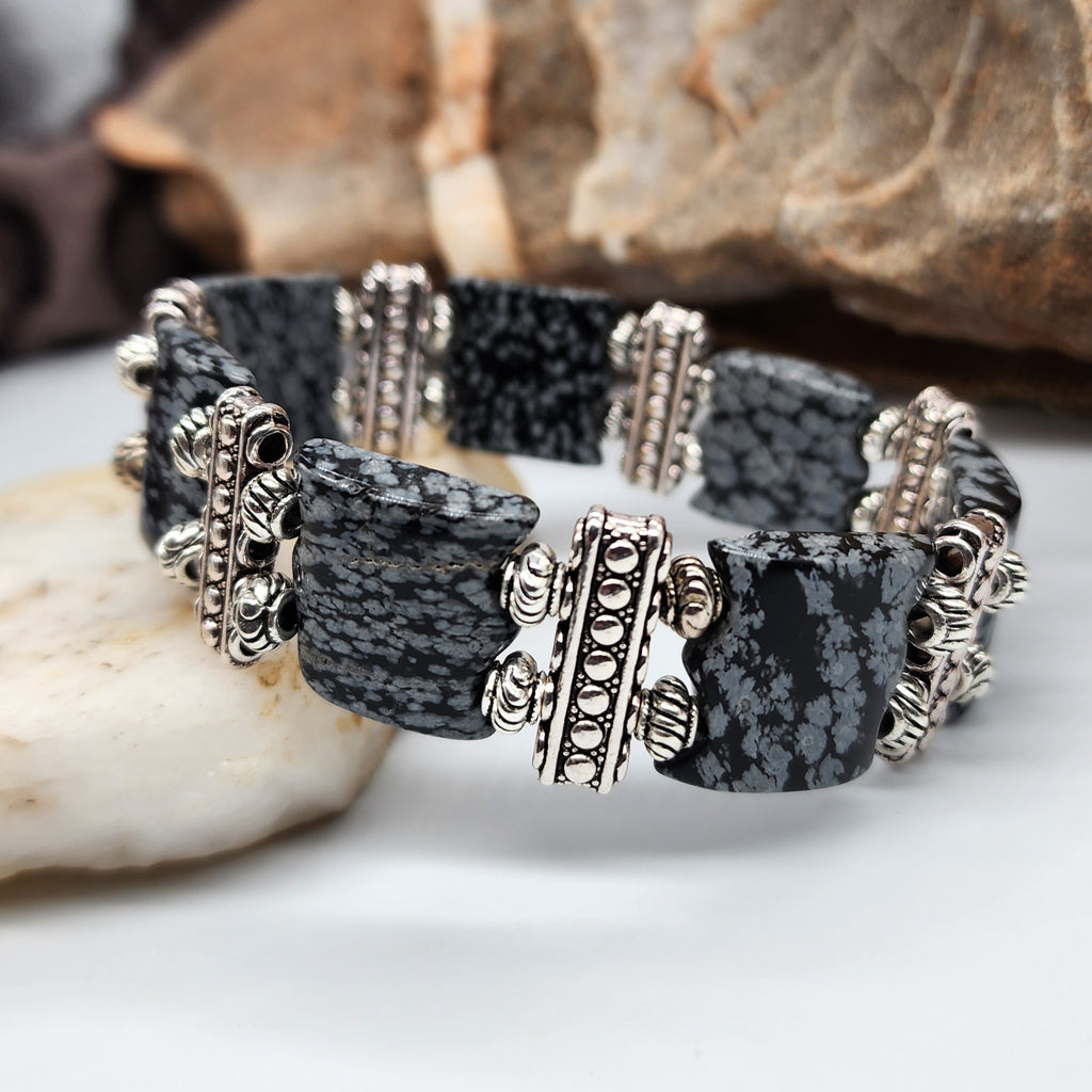 Myth / Men's Bracelet Size 9 Men Beaded Obsidian Stone Mens Boho Artisan Men's Jewelry