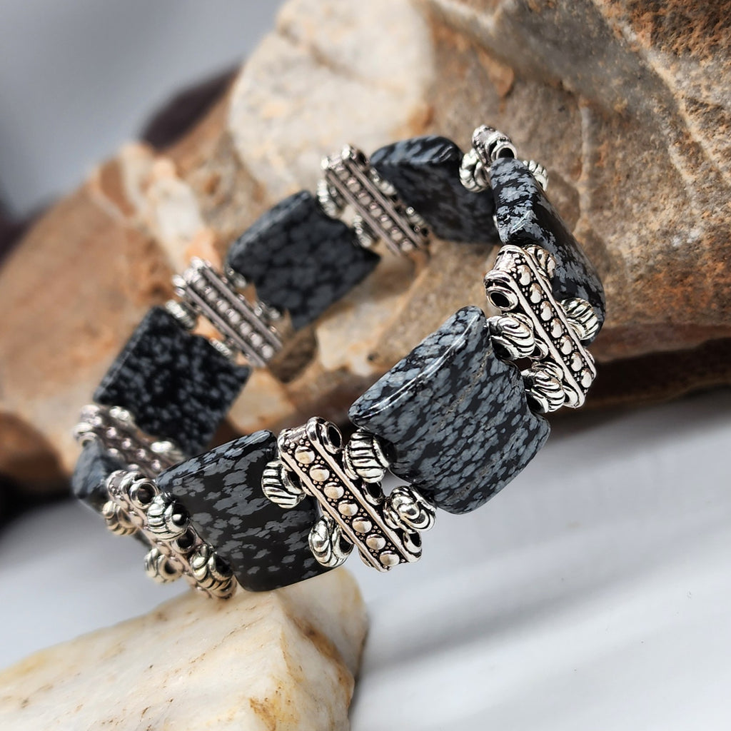 Myth / Men's Bracelet Size 9 Men Beaded Obsidian Stone Mens Boho Artisan Men's Jewelry