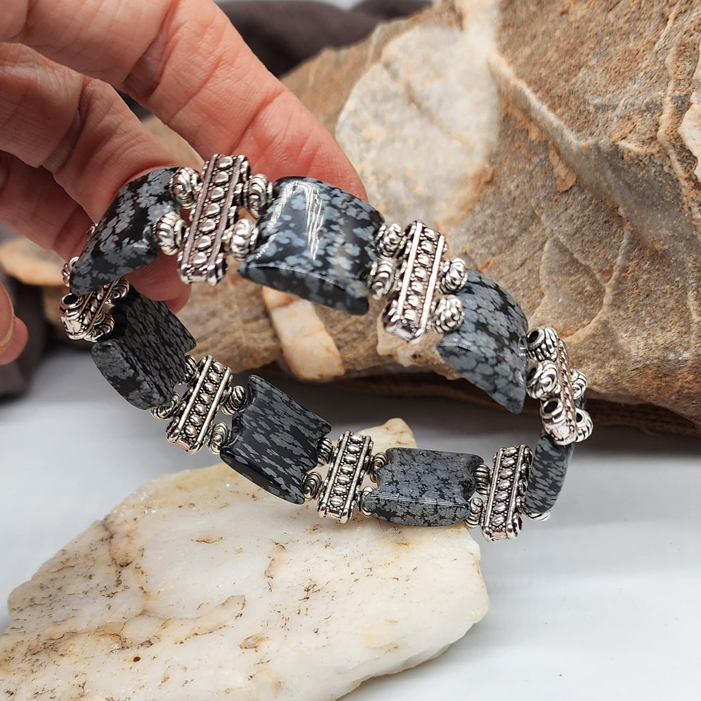 Myth / Men's Bracelet Size 9 Men Beaded Obsidian Stone Mens Boho Artisan Men's Jewelry