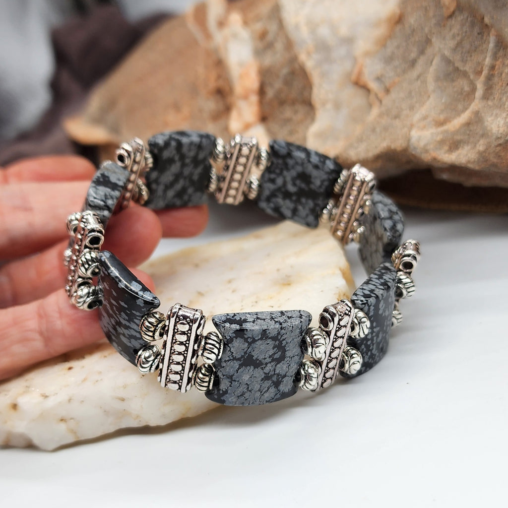 Myth / Men's Bracelet Size 9 Men Beaded Obsidian Stone Mens Boho Artisan Men's Jewelry