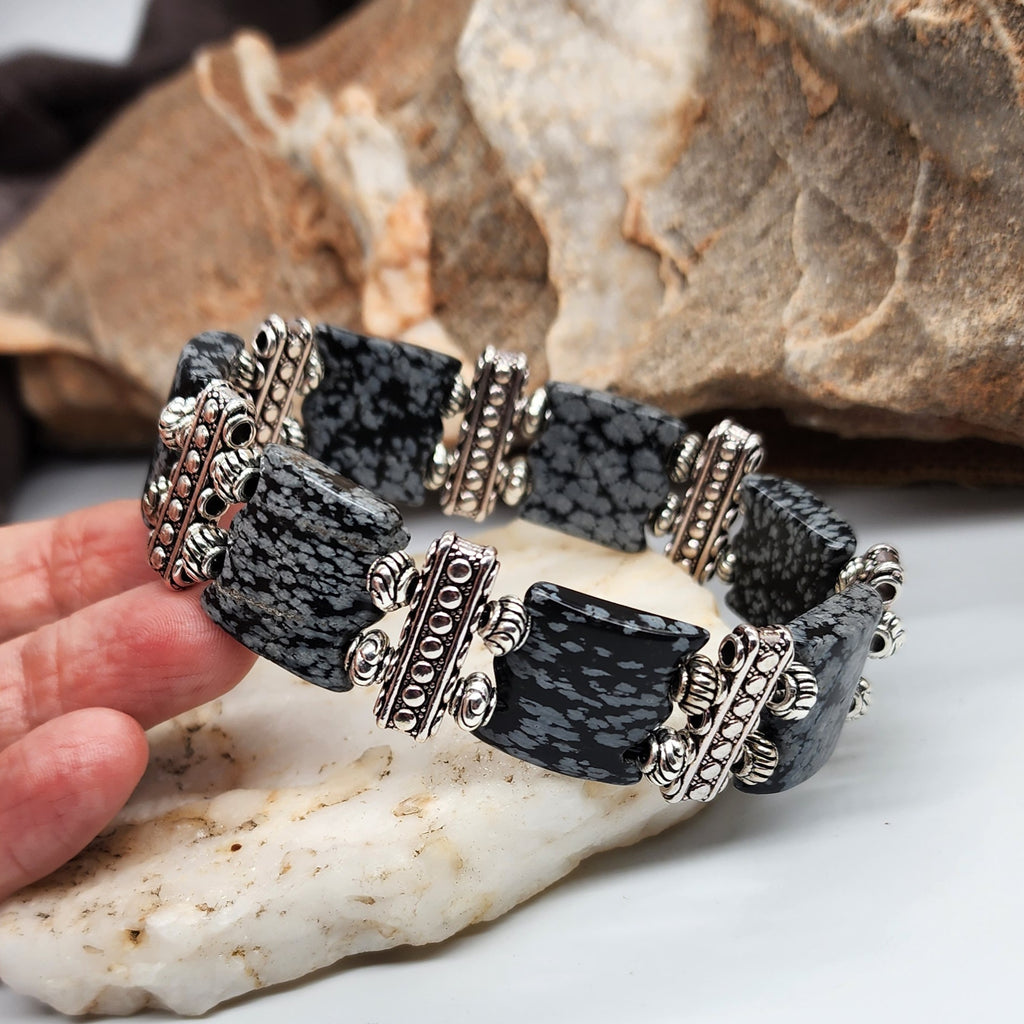 Myth / Men's Bracelet Size 9 Men Beaded Obsidian Stone Mens Boho Artisan Men's Jewelry