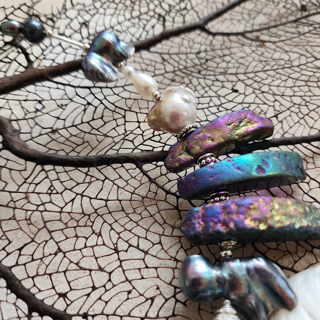 Over Horizon / Designer Jewelry Large Ocean  Big Shell Necklace Mother Of Pearl Necklace Baroque Pearl  Black Tahitian Pearl