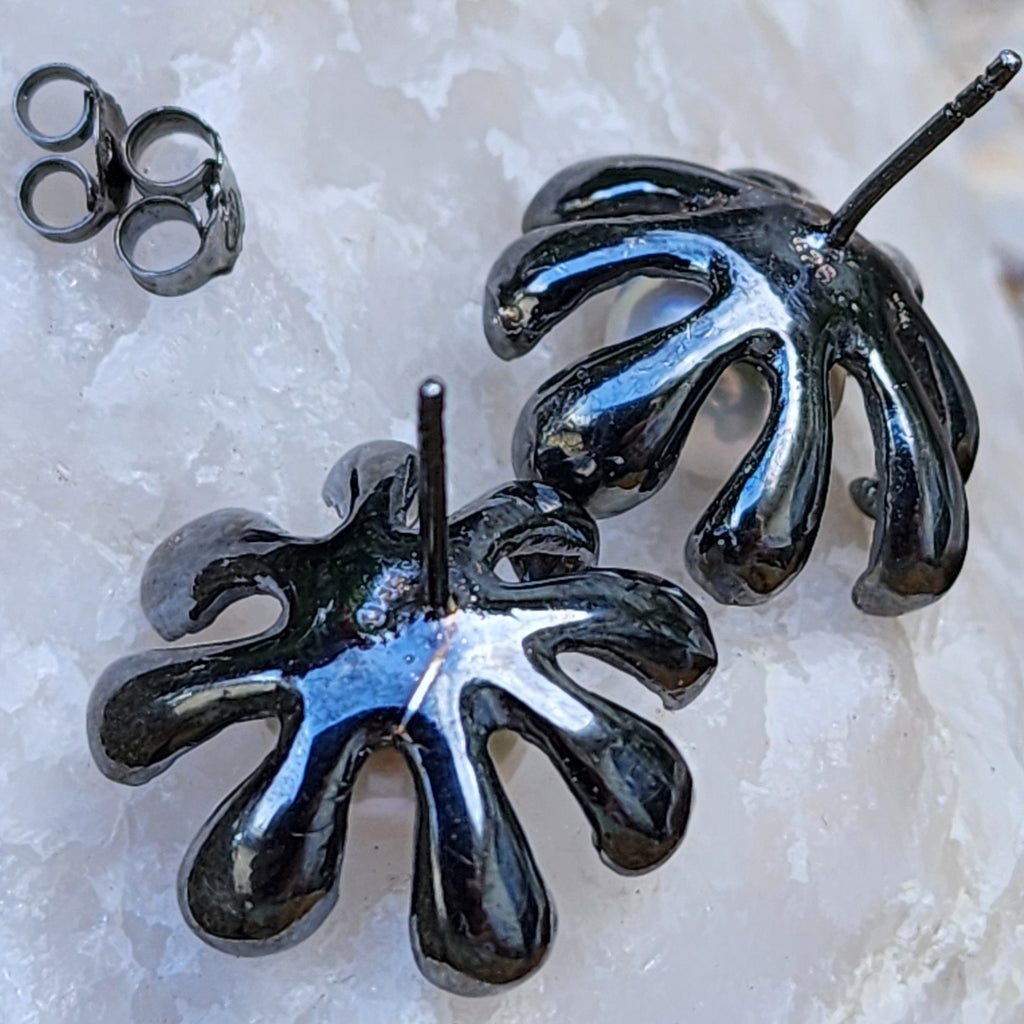 ROSES LATELY / Silver Black Rhodium Earrings Natural Pearls Stone Hypoallergenic Jewelry Most Popular Jewelry Gift For Women