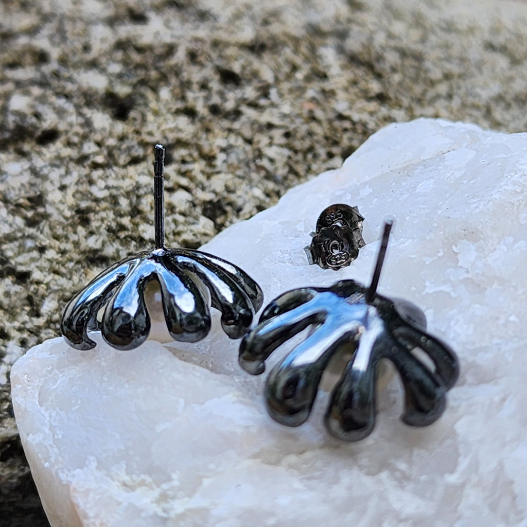 ROSES LATELY / Silver Black Rhodium Earrings Natural Pearls Stone Hypoallergenic Jewelry Most Popular Jewelry Gift For Women