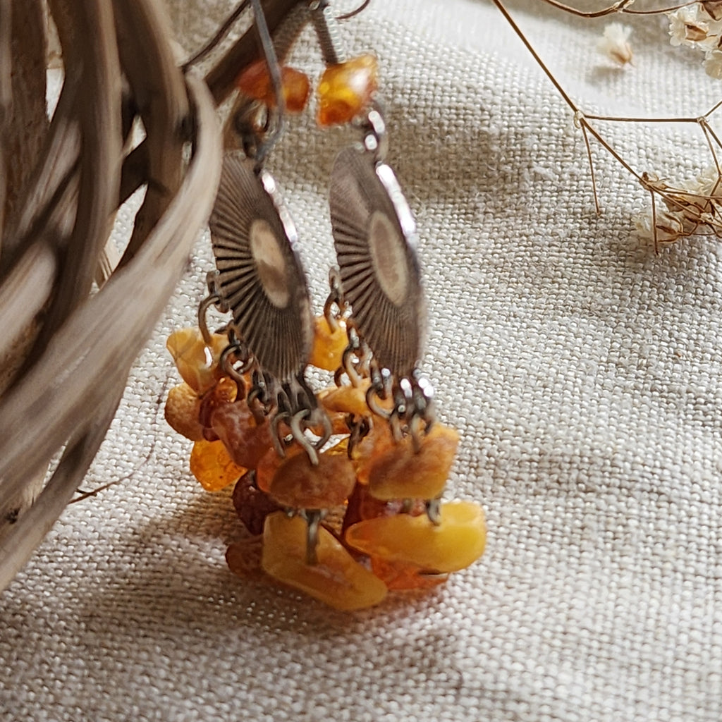 Autumn Glamor / Designer Jewelry Raw Amber Stone Pendant Hypoallergenic Surgical Steel Necklace with Natural Amber for Momen