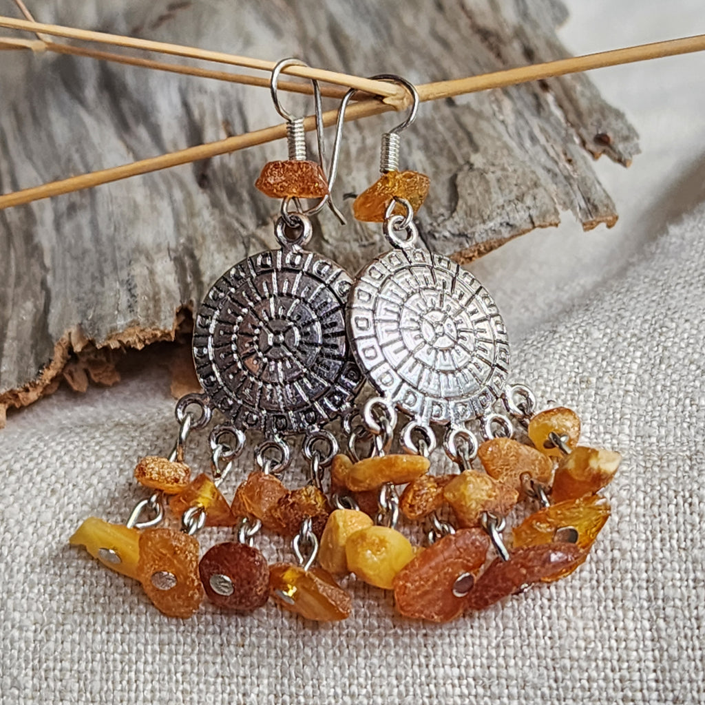 Autumn Glamor / Designer Jewelry Raw Amber Stone Pendant Hypoallergenic Surgical Steel Necklace with Natural Amber for Momen