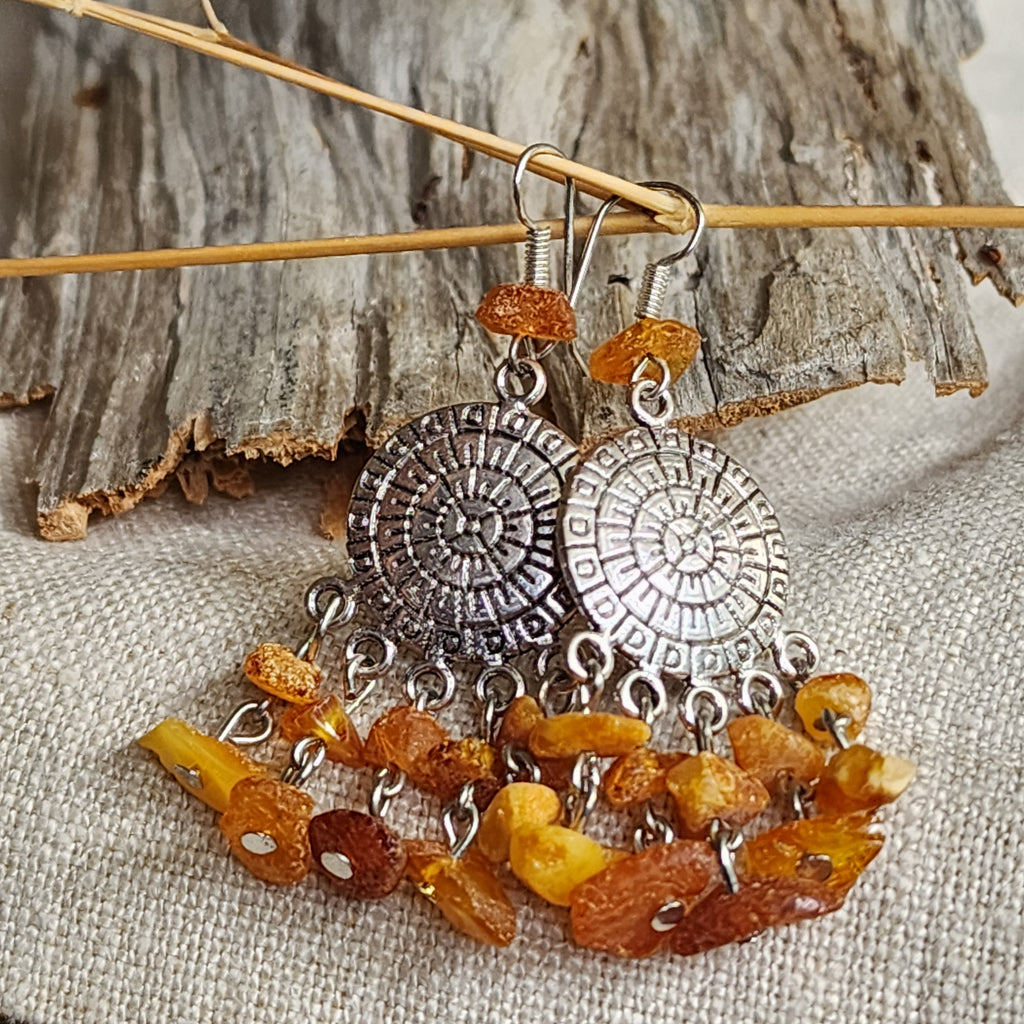 Autumn Glamor / Designer Jewelry Raw Amber Stone Pendant Hypoallergenic Surgical Steel Necklace with Natural Amber for Momen