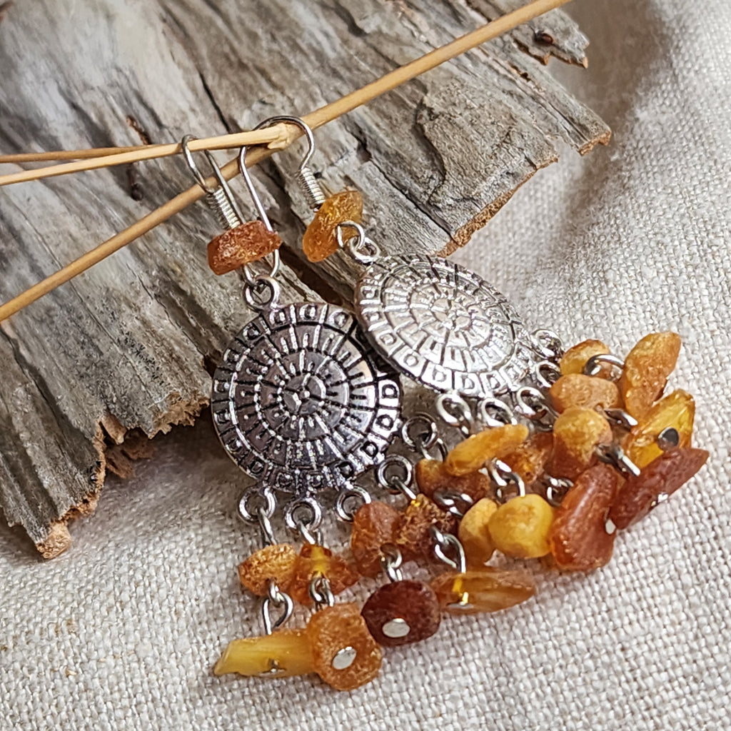 Autumn Glamor / Designer Jewelry Raw Amber Stone Pendant Hypoallergenic Surgical Steel Necklace with Natural Amber for Momen