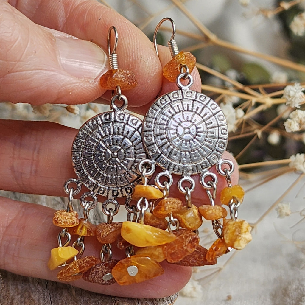 Autumn Glamor / Designer Jewelry Raw Amber Stone Pendant Hypoallergenic Surgical Steel Necklace with Natural Amber for Momen