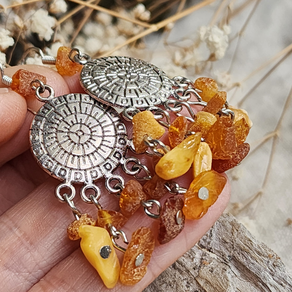 Autumn Glamor / Designer Jewelry Raw Amber Stone Pendant Hypoallergenic Surgical Steel Necklace with Natural Amber for Momen