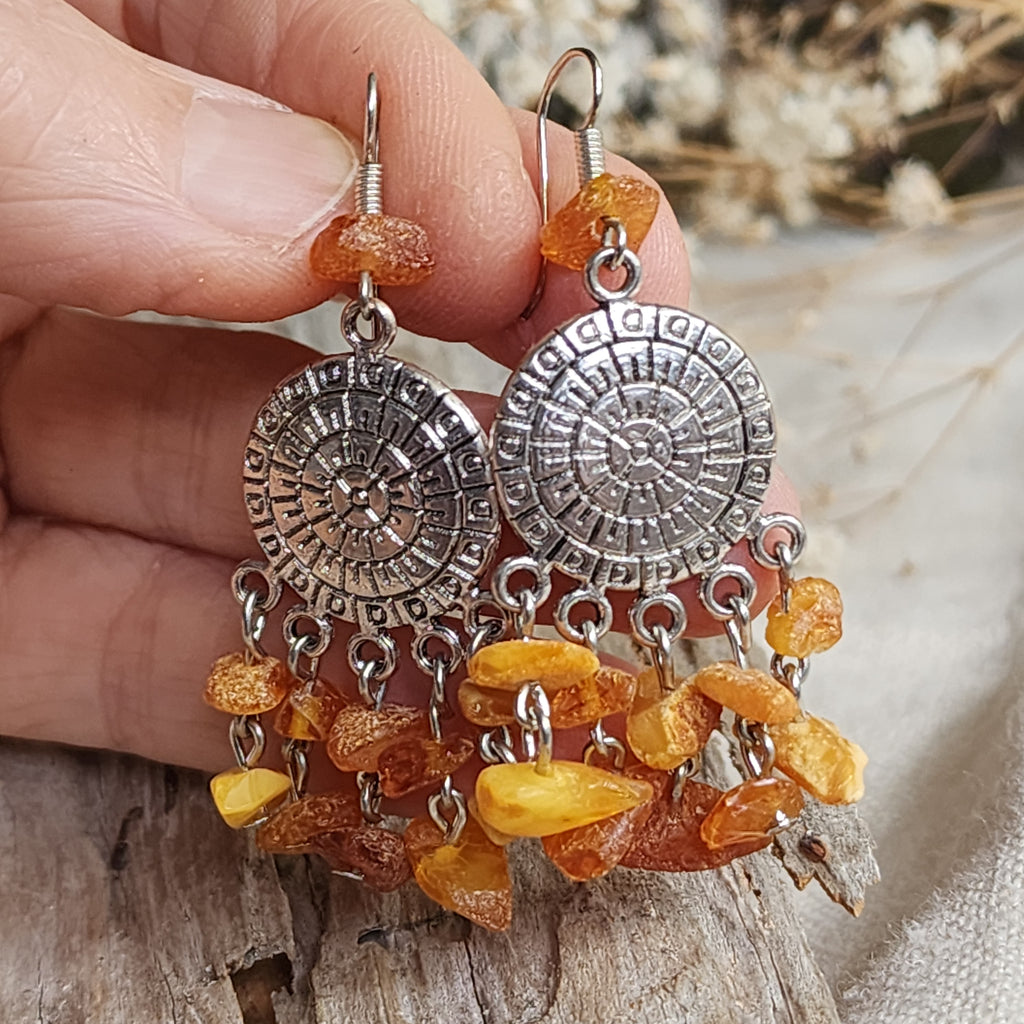 Autumn Glamor / Designer Jewelry Raw Amber Stone Pendant Hypoallergenic Surgical Steel Necklace with Natural Amber for Momen