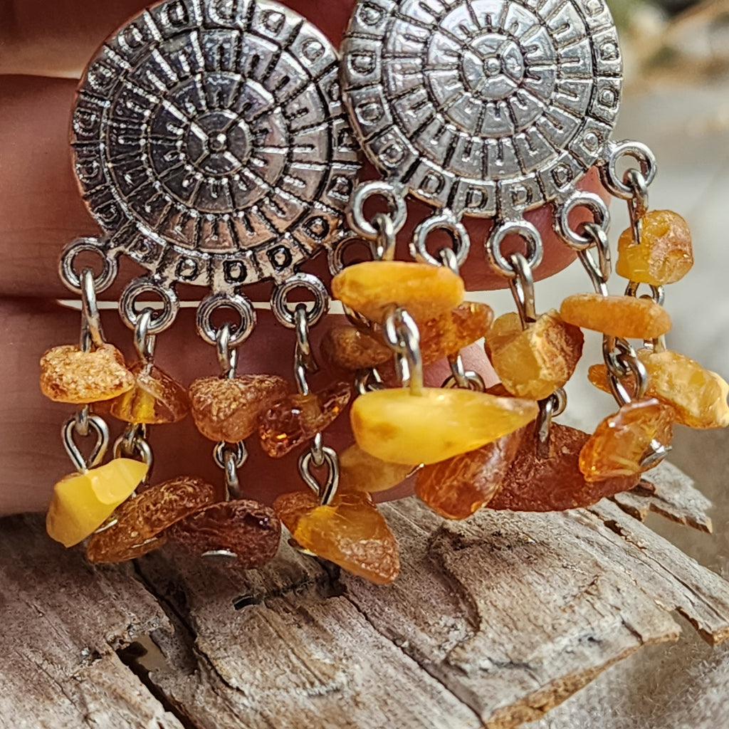 Autumn Glamor / Designer Jewelry Raw Amber Stone Pendant Hypoallergenic Surgical Steel Necklace with Natural Amber for Momen