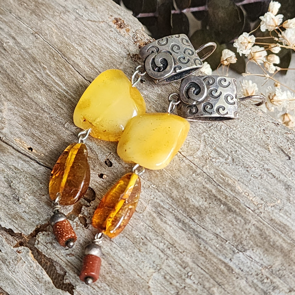 Ancient Touch / Designer Jewelry Raw Amber Stone Earrings Hypoallergenic 925 Silver Earrings with Natural Amber Gift for Momen