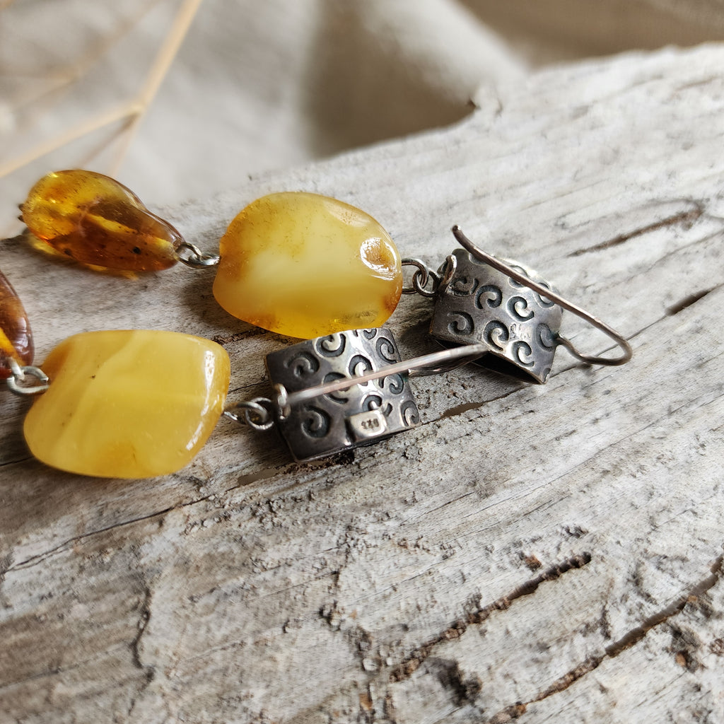 Ancient Touch / Designer Jewelry Raw Amber Stone Earrings Hypoallergenic 925 Silver Earrings with Natural Amber Gift for Momen