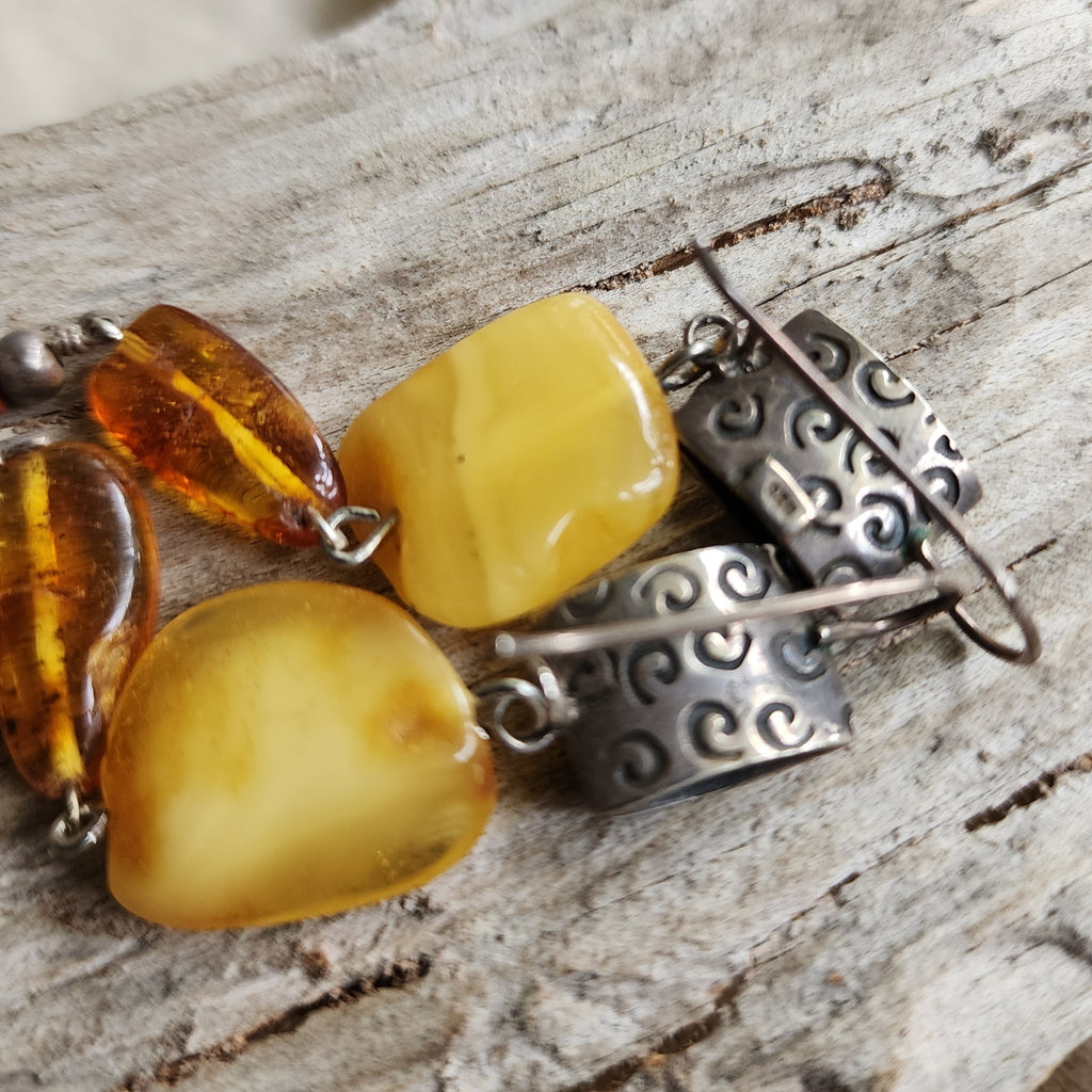 Ancient Touch / Designer Jewelry Raw Amber Stone Earrings Hypoallergenic 925 Silver Earrings with Natural Amber Gift for Momen