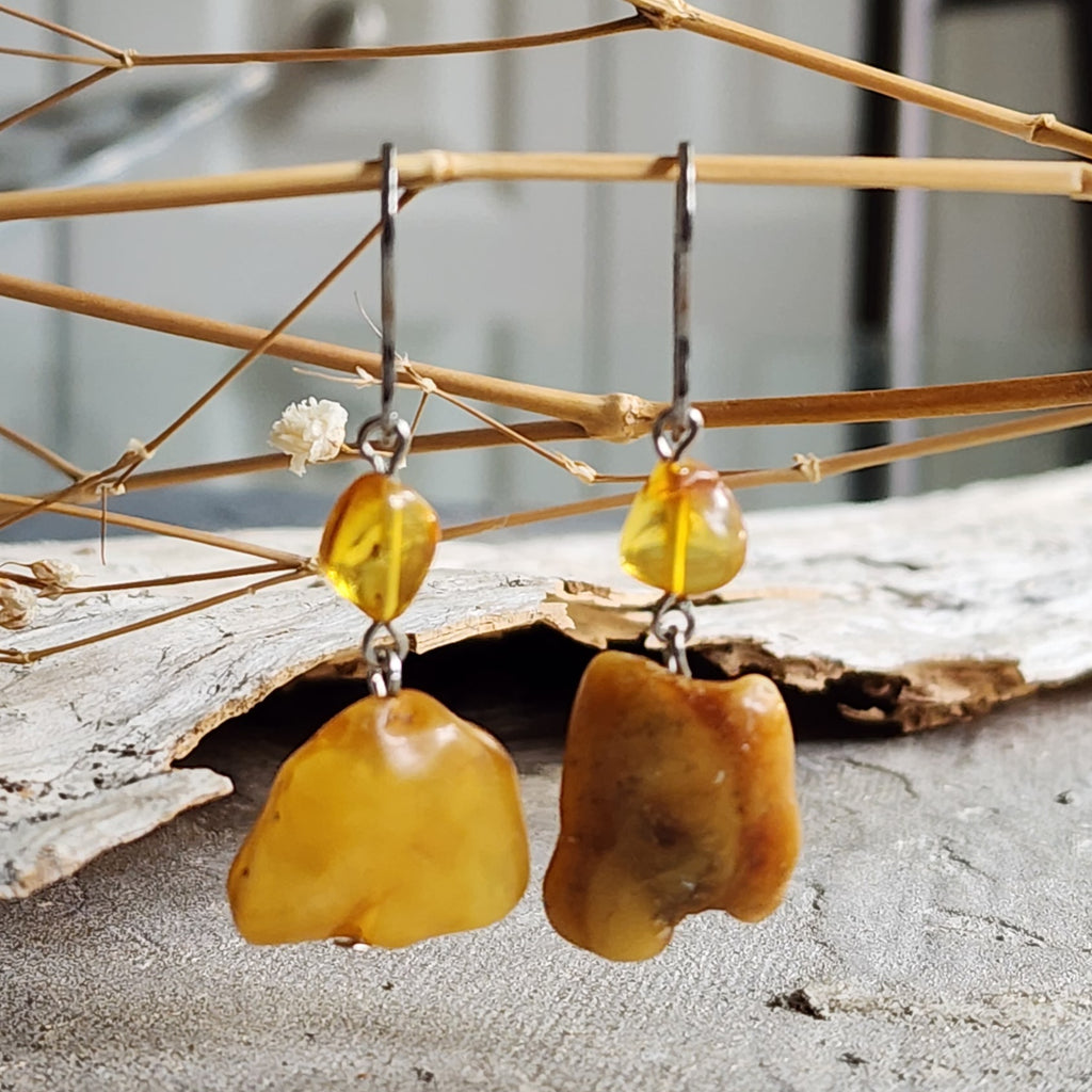 Cinnamon / Designer Jewelry Raw Amber Stone Artisan Earrings Hypoallergenic Jewelry with Natural Amber Gift for Momen