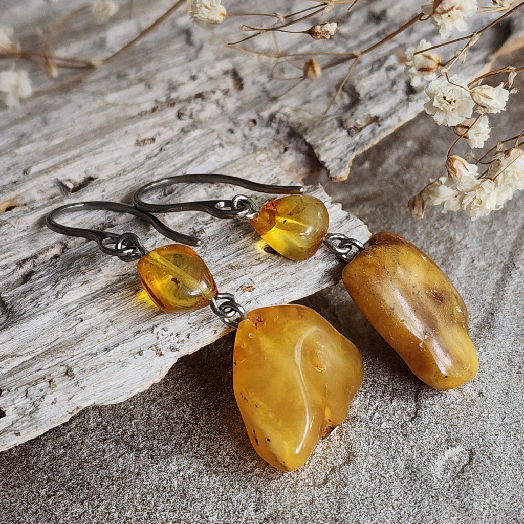 Cinnamon / Designer Jewelry Raw Amber Stone Artisan Earrings Hypoallergenic Jewelry with Natural Amber Gift for Momen