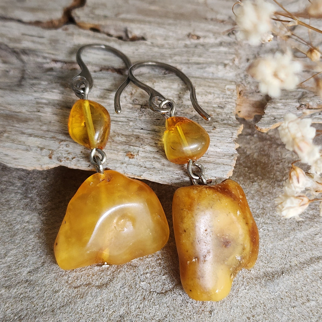 Cinnamon / Designer Jewelry Raw Amber Stone Artisan Earrings Hypoallergenic Jewelry with Natural Amber Gift for Momen