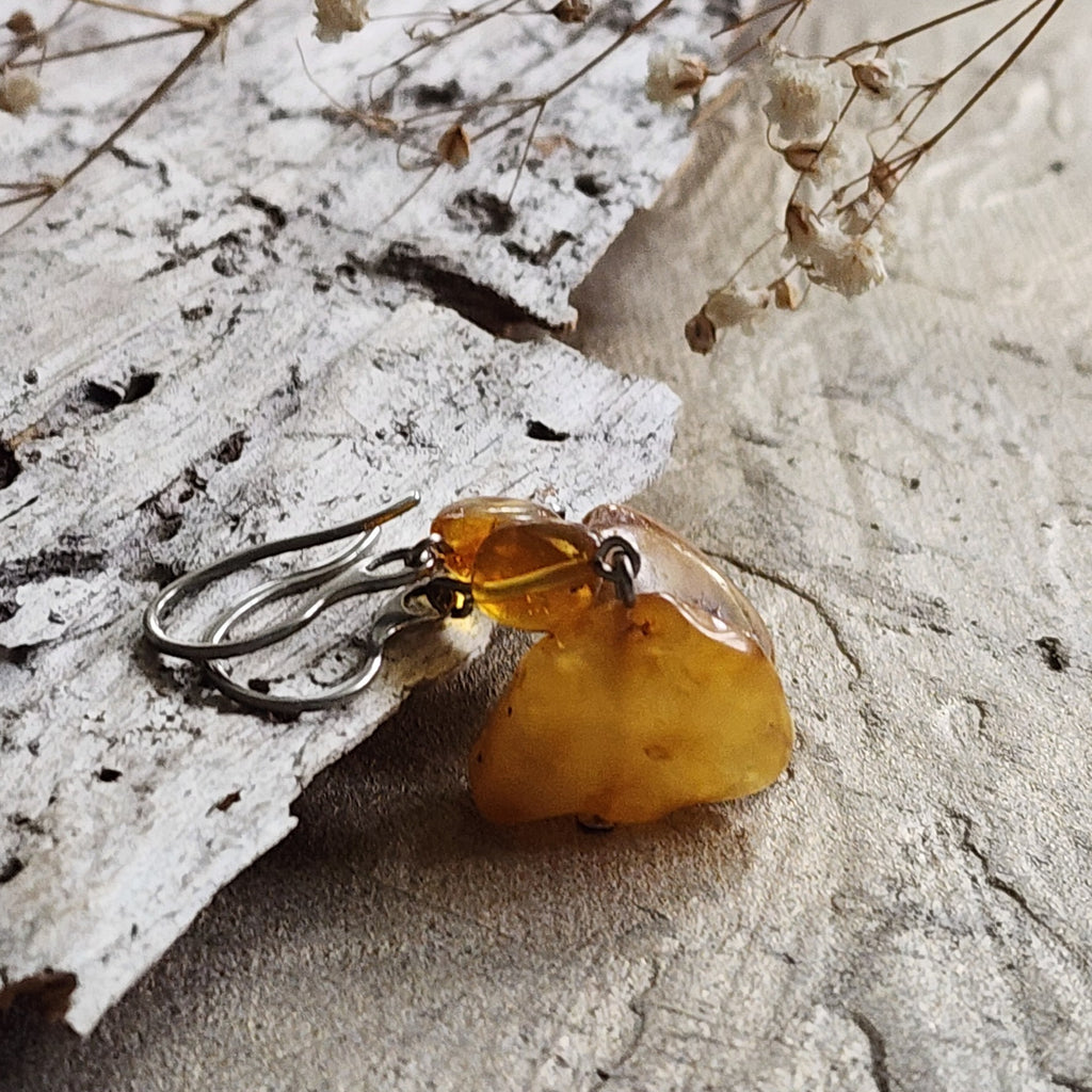 Cinnamon / Designer Jewelry Raw Amber Stone Artisan Earrings Hypoallergenic Jewelry with Natural Amber Gift for Momen