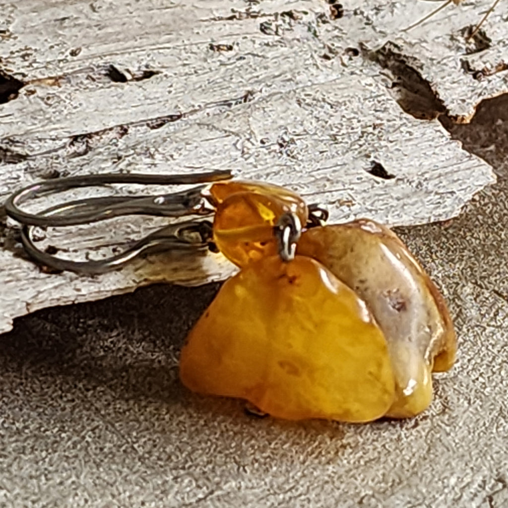 Cinnamon / Designer Jewelry Raw Amber Stone Artisan Earrings Hypoallergenic Jewelry with Natural Amber Gift for Momen